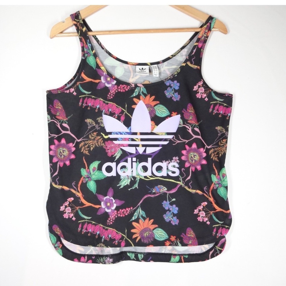 Adidas Originals Tank Top Medium Black Floral Poisonous Garden Sporty Tropical